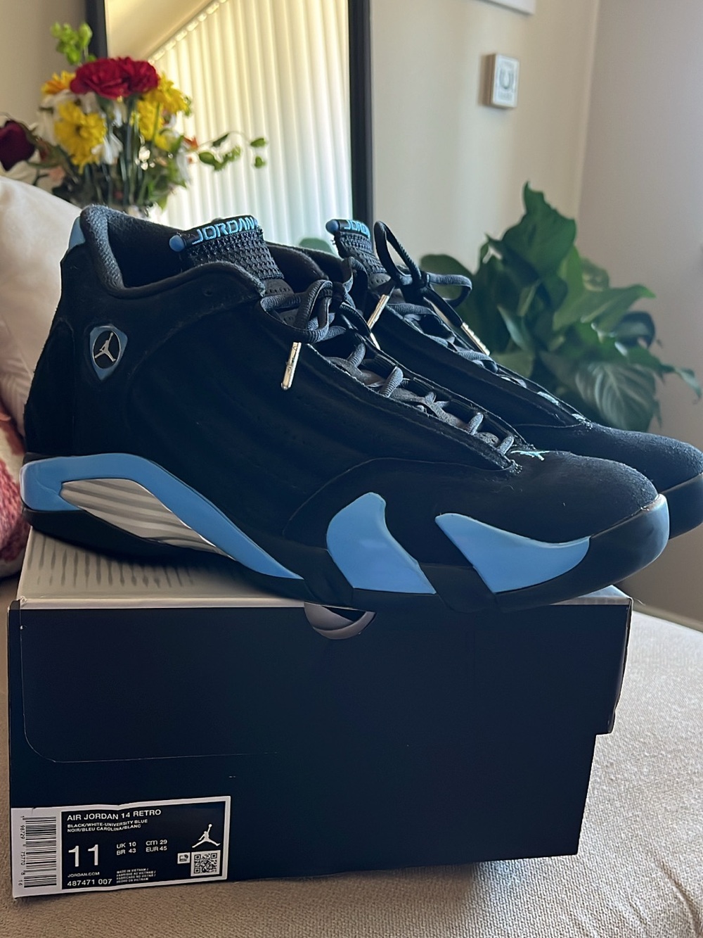 Jordan Air Jordan 14 Retro Black with Light Blue Accents
